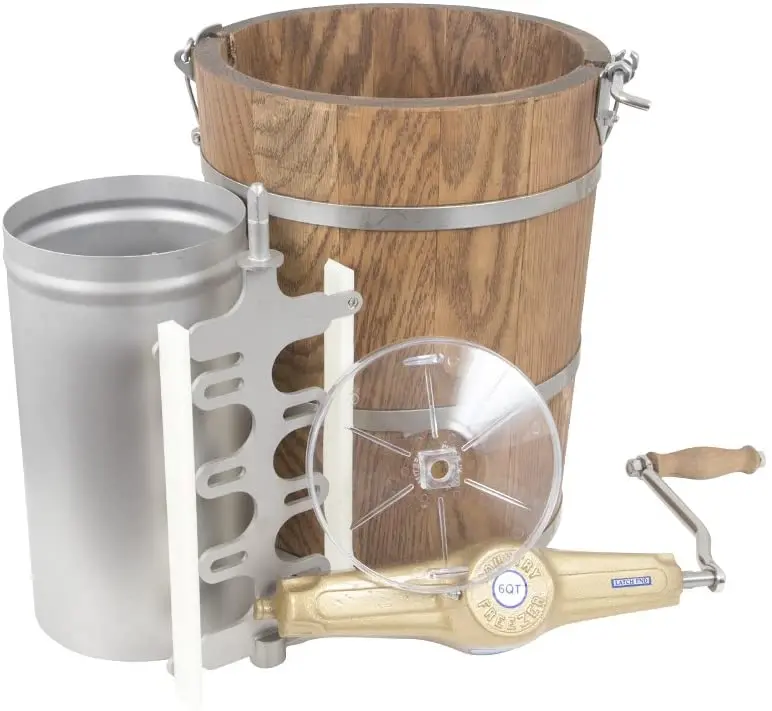 Hand-Cranked Wooden Ice Cream Maker – 6-Quart Traditional Tub for Homemade Frozen Treats