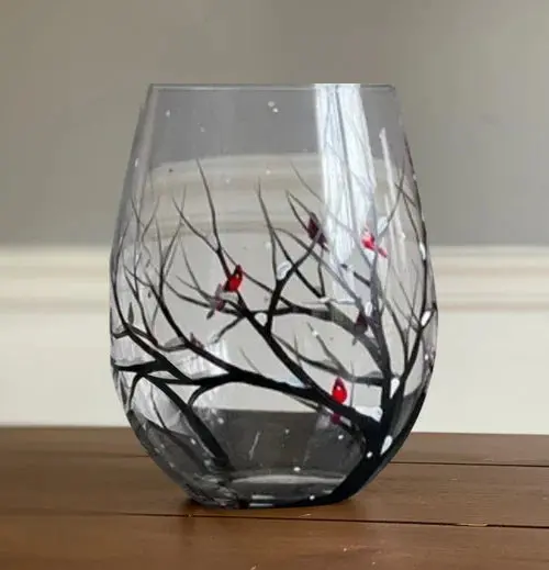 Hand-Painted Four Seasons Tree Wine Glasses – Artisanal Stemware Set with Botanical Motifs