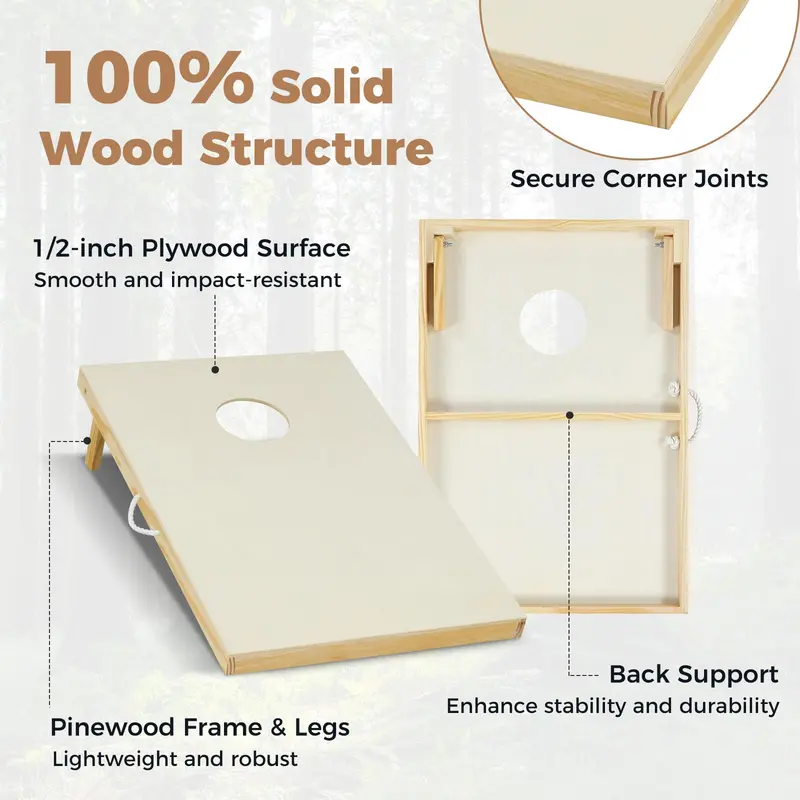 Handcrafted Solid Wood Cornhole Set – Includes Two Boards and Eight Premium Bean Bags