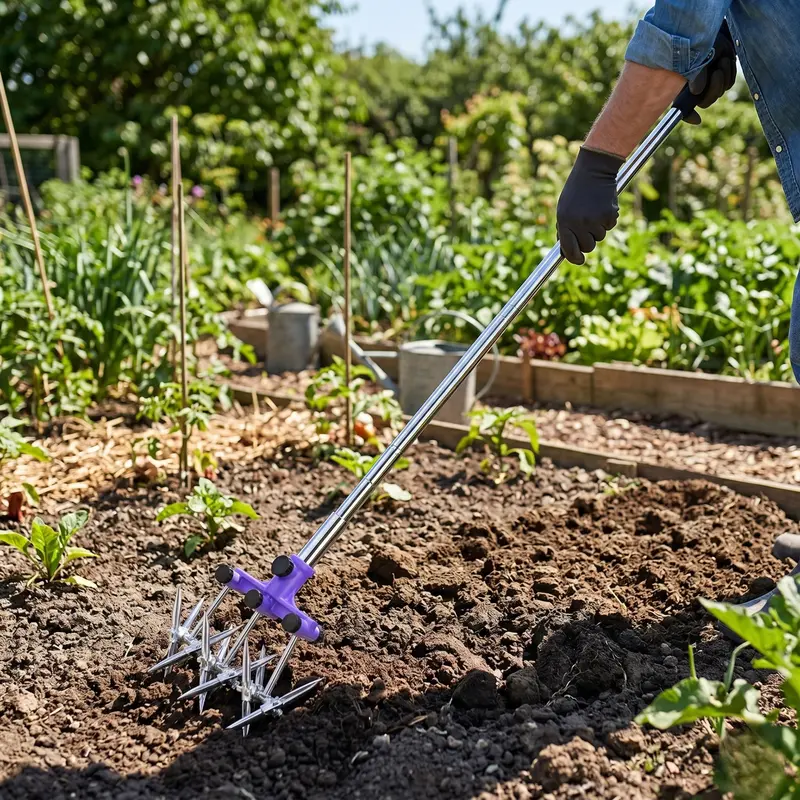 Handheld Rotary Cultivator – Stainless Steel Adjustable Soil Tiller for Small Gardens