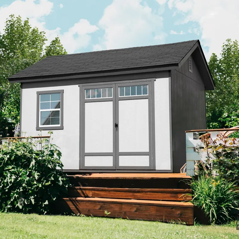 Handy Home Products Beachwood Wood Storage Shed – 10 ft. x 12 ft. with Included Floor