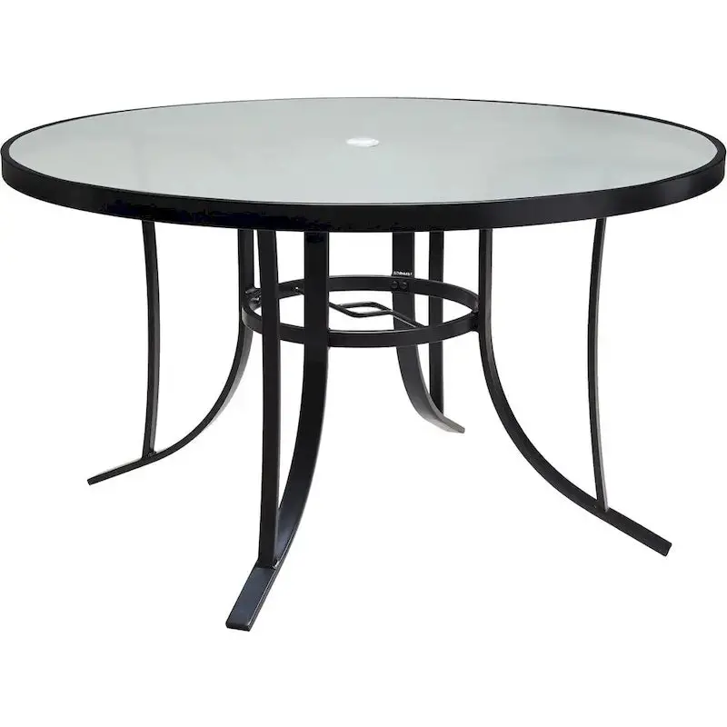 Hanover Lavallette 5-Piece Ocean Blue Dining Set – Round Glass-Top Table, Four Chairs, Umbrella & Base Included 2