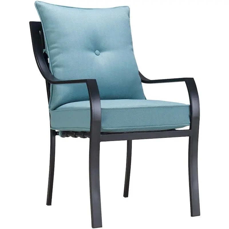 Hanover Lavallette 5-Piece Ocean Blue Dining Set – Round Glass-Top Table, Four Chairs, Umbrella & Base Included