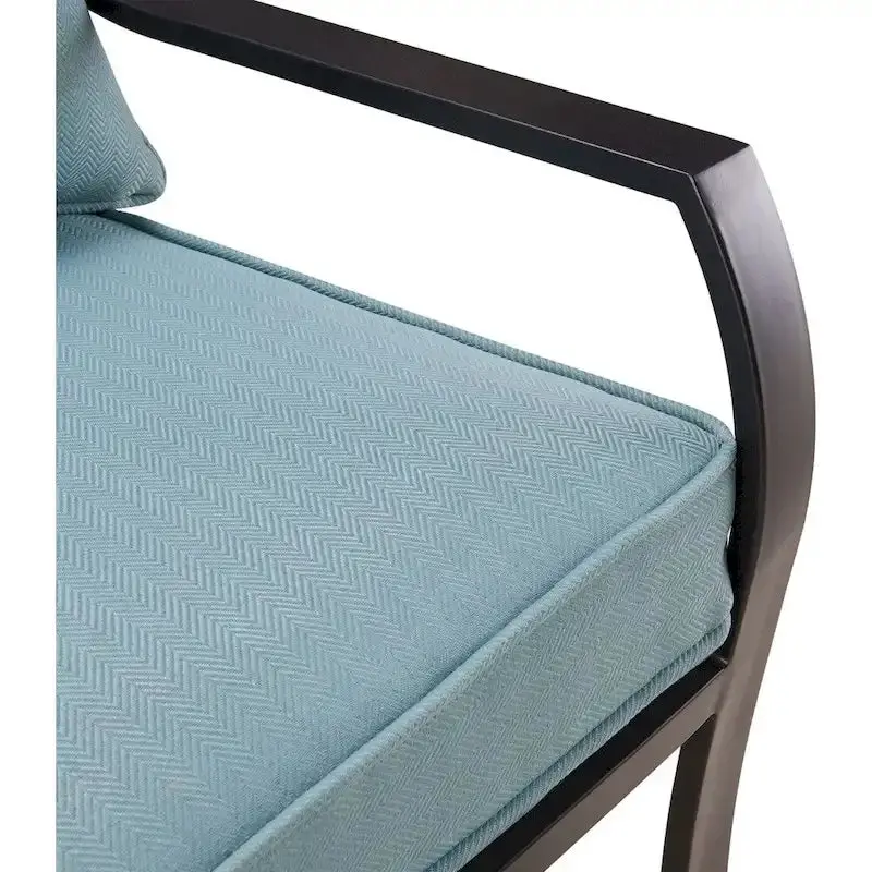 Hanover Lavallette 5-Piece Ocean Blue Dining Set – Round Glass-Top Table, Four Chairs, Umbrella & Base Included