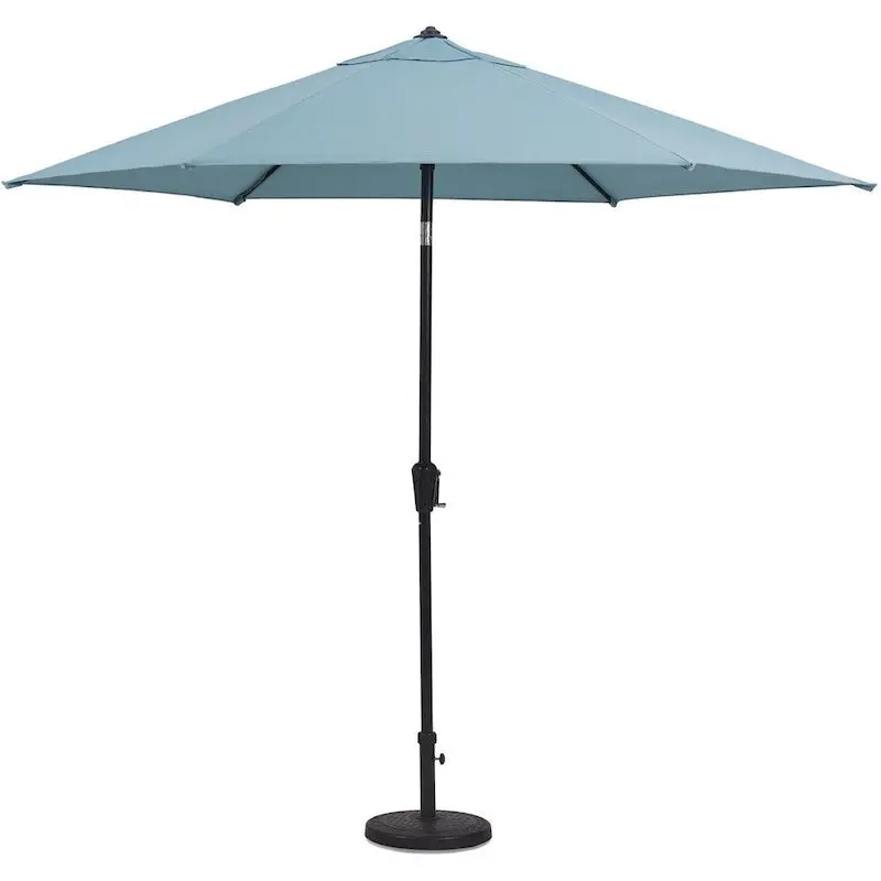 Hanover Lavallette 5-Piece Ocean Blue Dining Set – Round Glass-Top Table, Four Chairs, Umbrella & Base Included