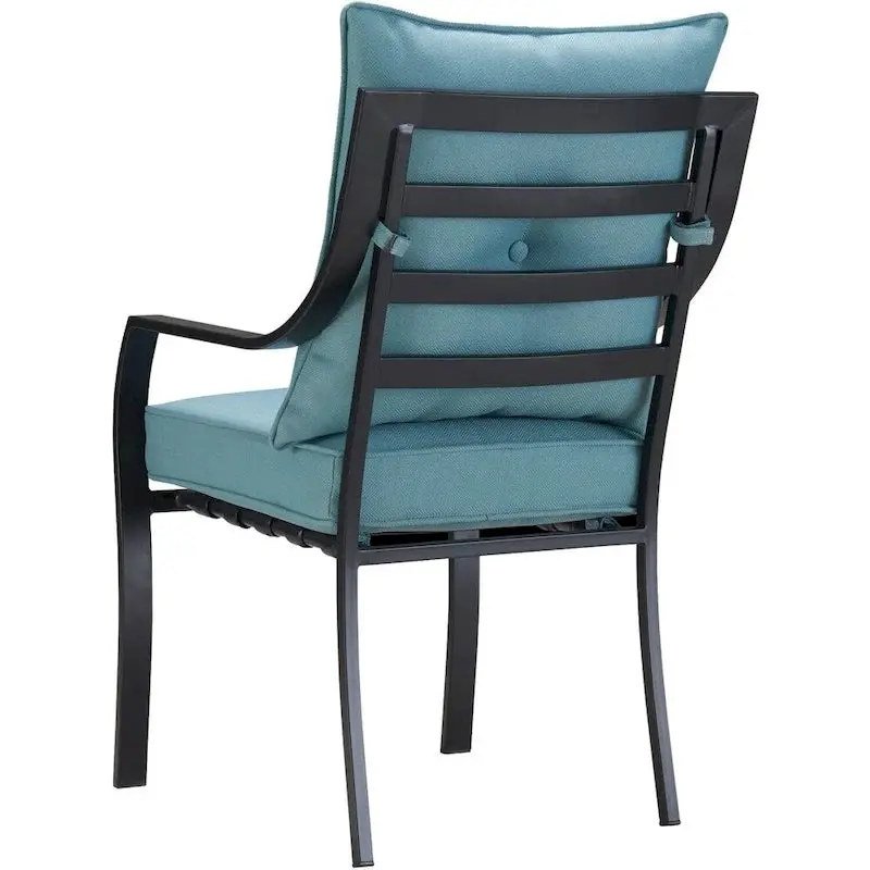 Hanover Lavallette 5-Piece Ocean Blue Dining Set – Round Glass-Top Table, Four Chairs, Umbrella & Base Included