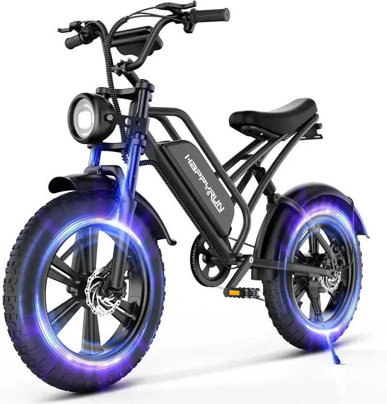 Happyrun 20" Fat-Tire Electric Bike – 750W Motor, 48V 18Ah Removable Battery, 20 MPH Top Speed, 68-Mile Range
