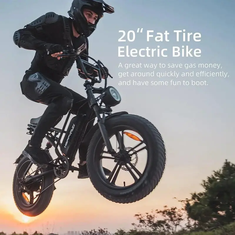 Happyrun 20" Fat-Tire Electric Bike – 750W Motor, 48V 18Ah Removable Battery, 20 MPH Top Speed, 68-Mile Range