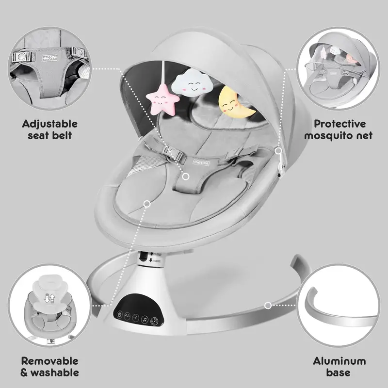HARPPA Electric Baby Swing – 5-Speed Rocking Motion, Soothing Features for Infants & Toddlers