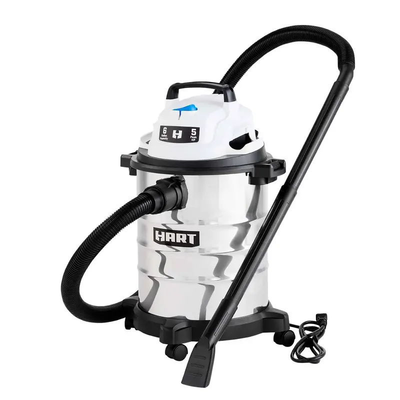 Hart 6-Gallon Stainless Steel Wet/Dry Vacuum – 5 Peak HP with Car Cleaning Kit