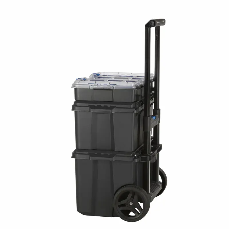 HART Stack System Mobile Tool Box – Modular Rolling Storage, Telescopic Handle, Black & Blue 2