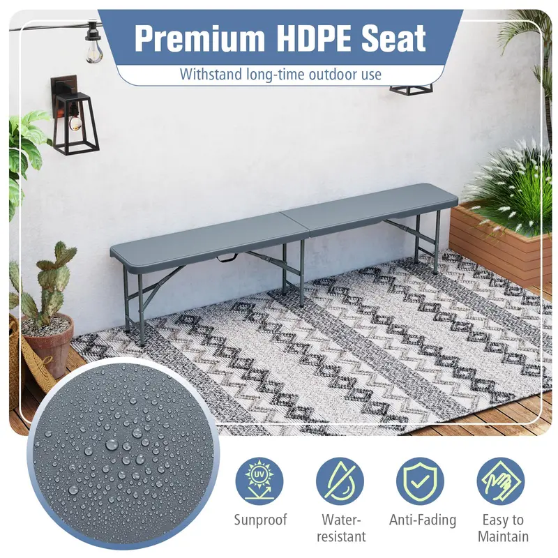 HDPE Folding Picnic Set — 6-Foot Table and Bench Combo with Durable Plastic Construction