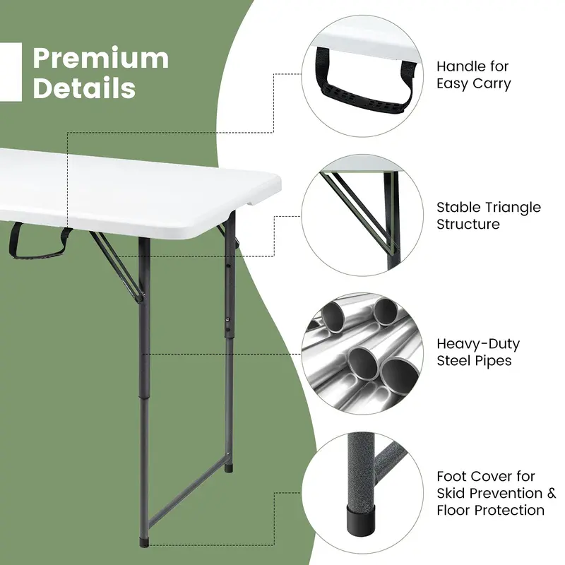 HDPE Folding Picnic Table – Lightweight Portable Dining or Camp Table for Indoor and Outdoor Use