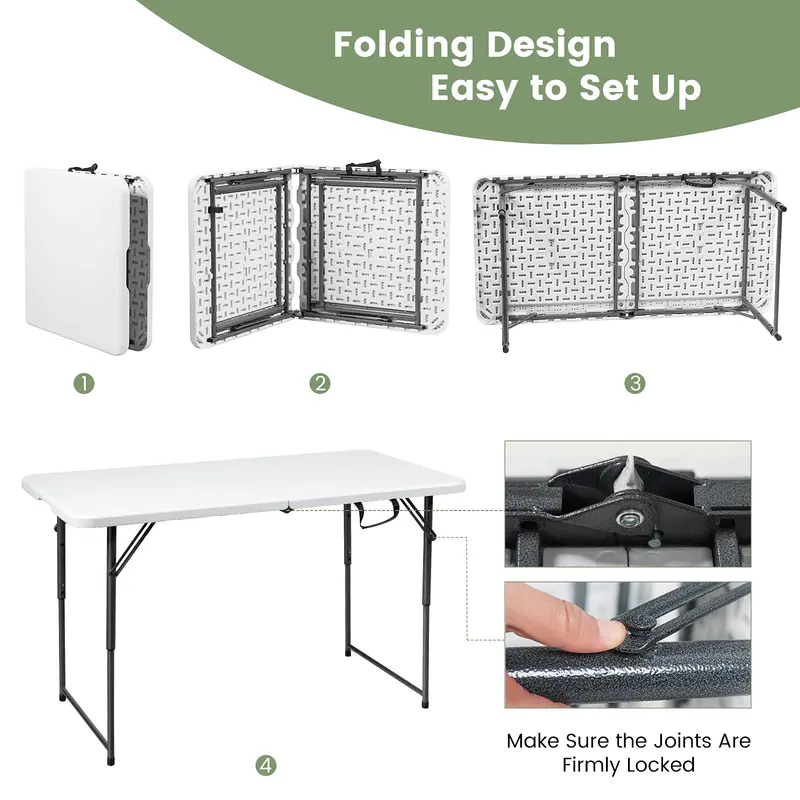 HDPE Folding Picnic Table – Lightweight Portable Dining or Camp Table for Indoor and Outdoor Use