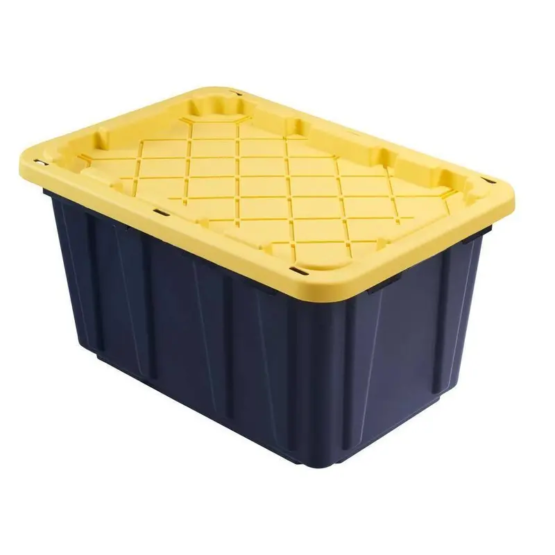 HDX 27-Gallon Waterproof Stackable Storage Tote – Black Body with Yellow Lid, 5-Pack Set