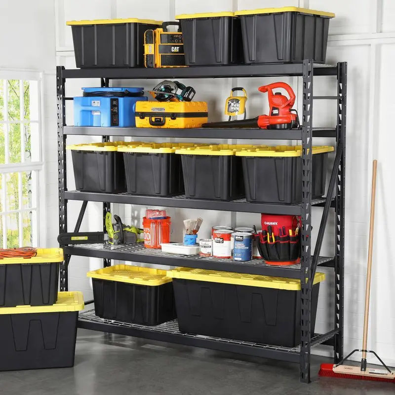 HDX 27-Gallon Waterproof Stackable Storage Tote – Black Body with Yellow Lid, 5-Pack Set
