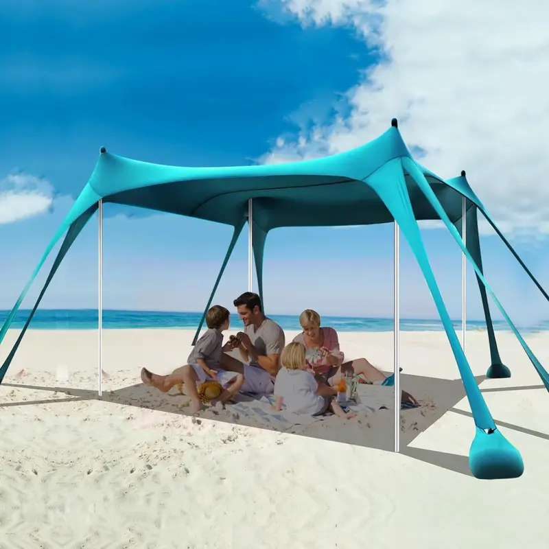 Heavy-Duty 10' x 10' Beach Sun Shelter – UPF50+ Canopy Tent with Sandbags, Stability Poles & Rust-Resistant Frame (Blue) 1