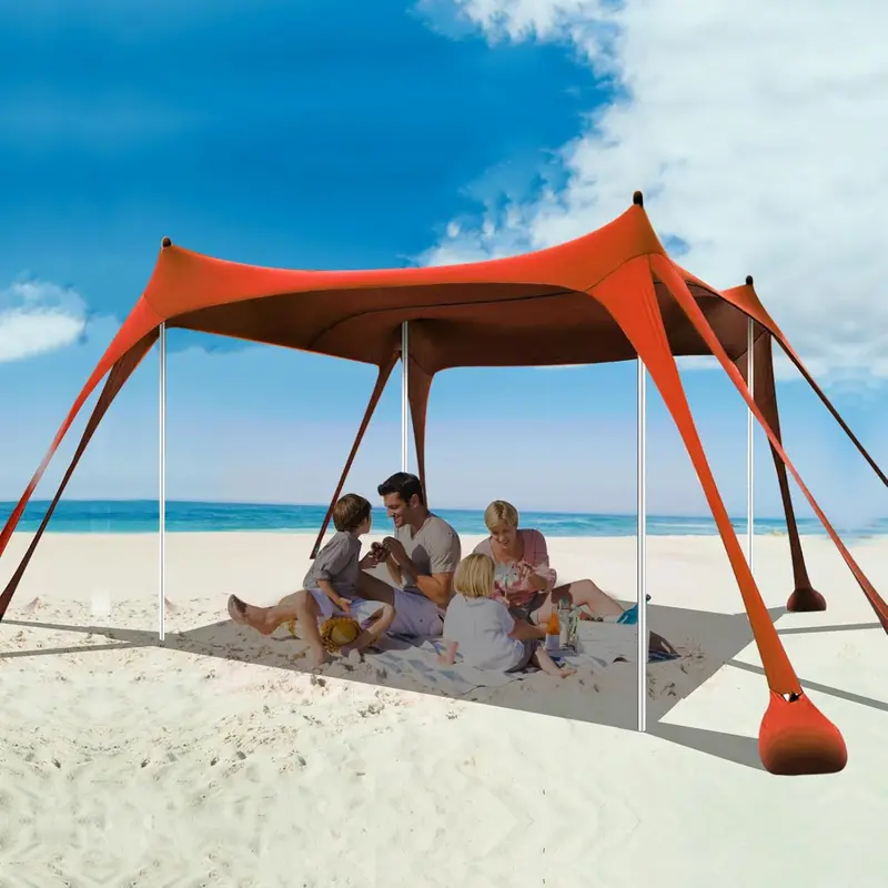 Heavy-Duty 10' x 10' Beach Sun Shelter – UPF50+ Canopy Tent with Sandbags, Stability Poles & Rust-Resistant Frame (Blue)