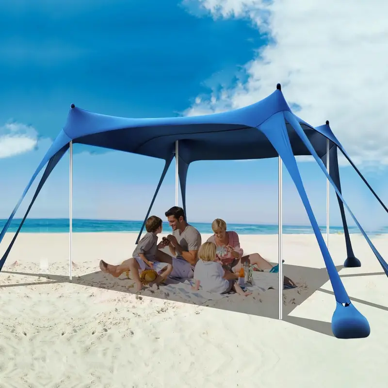 Heavy-Duty 10' x 10' Beach Sun Shelter – UPF50+ Canopy Tent with Sandbags, Stability Poles & Rust-Resistant Frame (Blue)