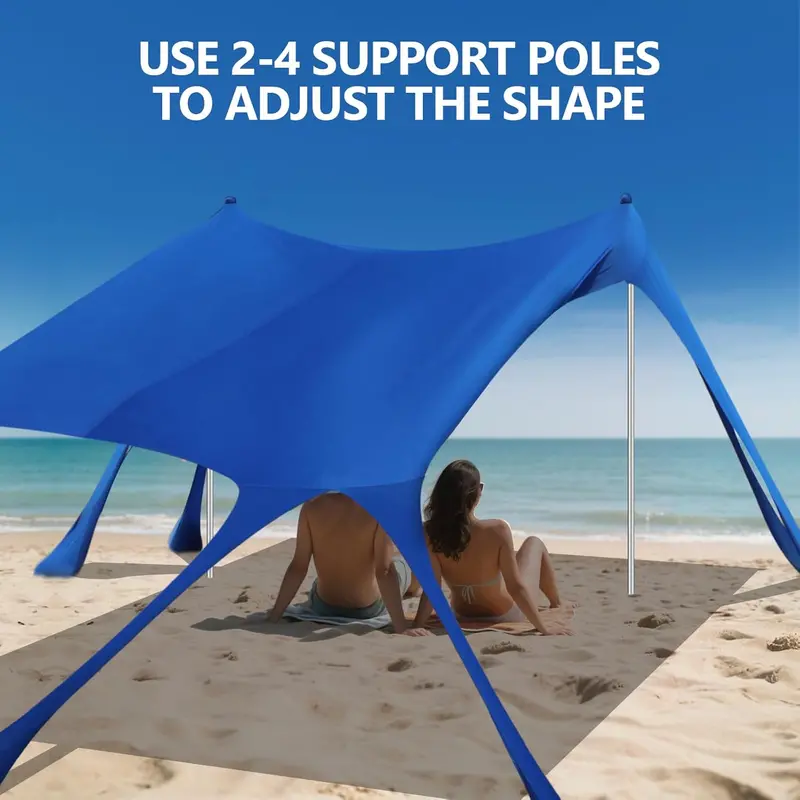 Heavy-Duty 10' x 10' Beach Sun Shelter – UPF50+ Canopy Tent with Sandbags, Stability Poles & Rust-Resistant Frame (Blue)