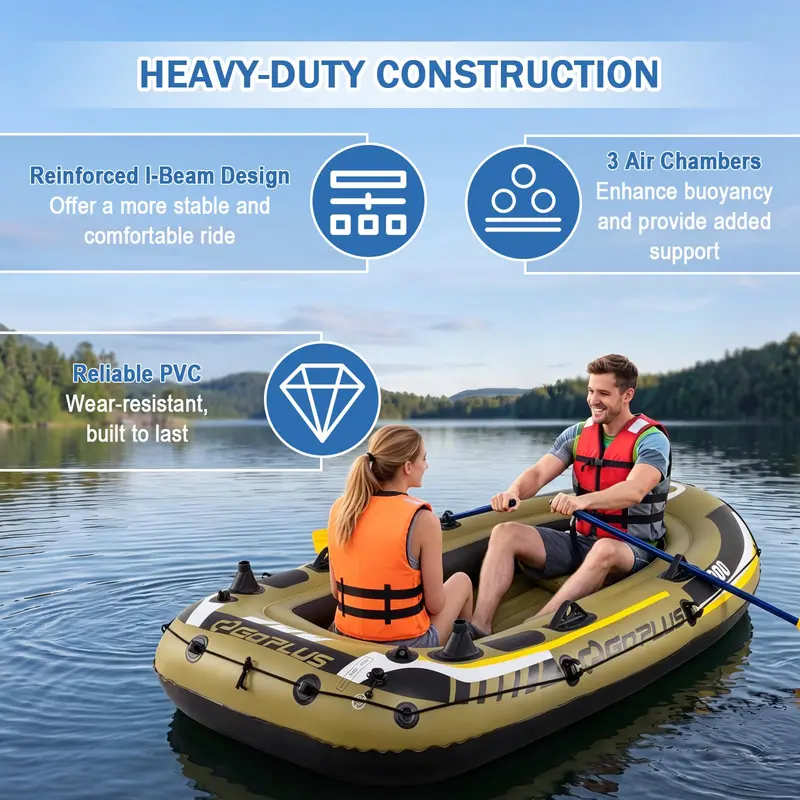 Heavy-Duty 3/4-Person Fishing Raft Kit – Includes Oars, Bolster Seats, Gear Pouch & Rod Holders