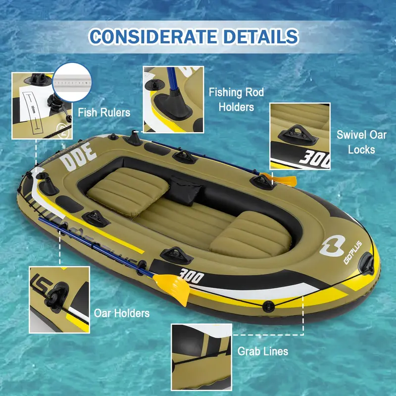 Heavy-Duty 3/4-Person Fishing Raft Kit – Includes Oars, Bolster Seats, Gear Pouch & Rod Holders