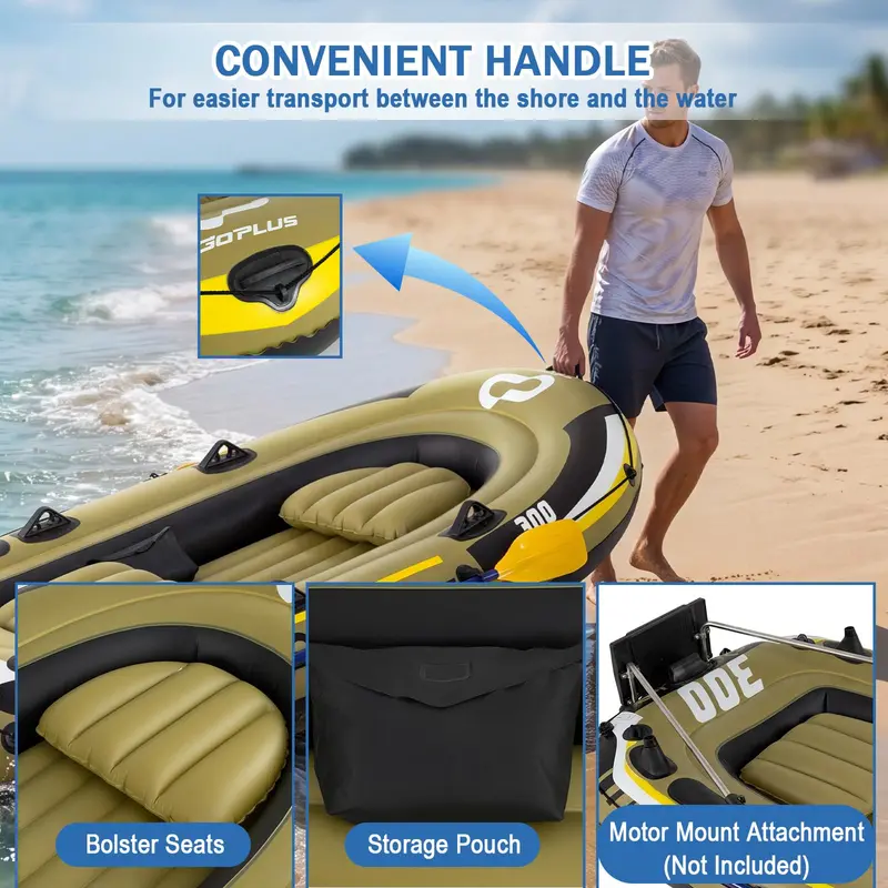 Heavy-Duty 3/4-Person Fishing Raft Kit – Includes Oars, Bolster Seats, Gear Pouch & Rod Holders
