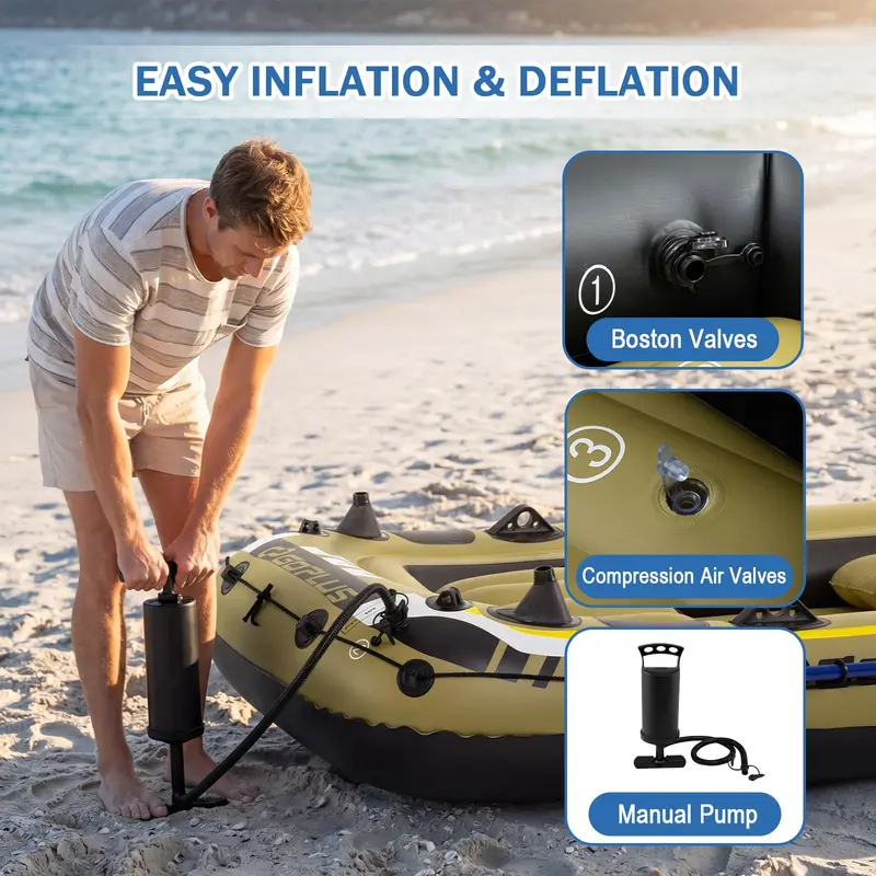 Heavy-Duty 3/4-Person Fishing Raft Kit – Includes Oars, Bolster Seats, Gear Pouch & Rod Holders