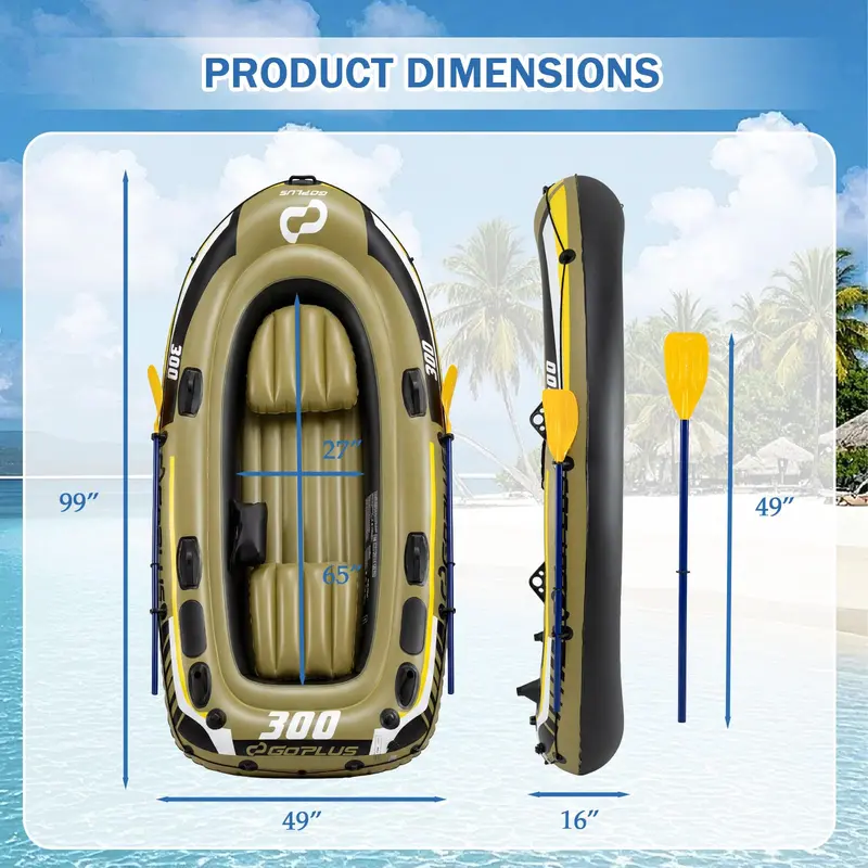 Heavy-Duty 3/4-Person Fishing Raft Kit – Includes Oars, Bolster Seats, Gear Pouch & Rod Holders