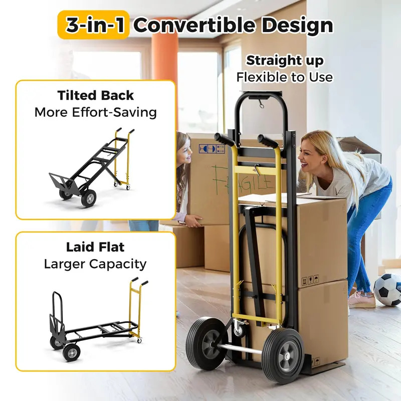 Heavy-Duty 3-in-1 Convertible Hand Truck Dolly with 1000 lb Load Capacity 2