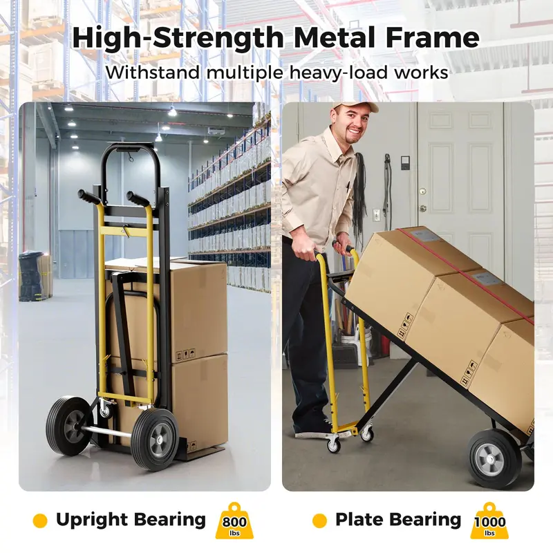 Heavy-Duty 3-in-1 Convertible Hand Truck Dolly with 1000 lb Load Capacity