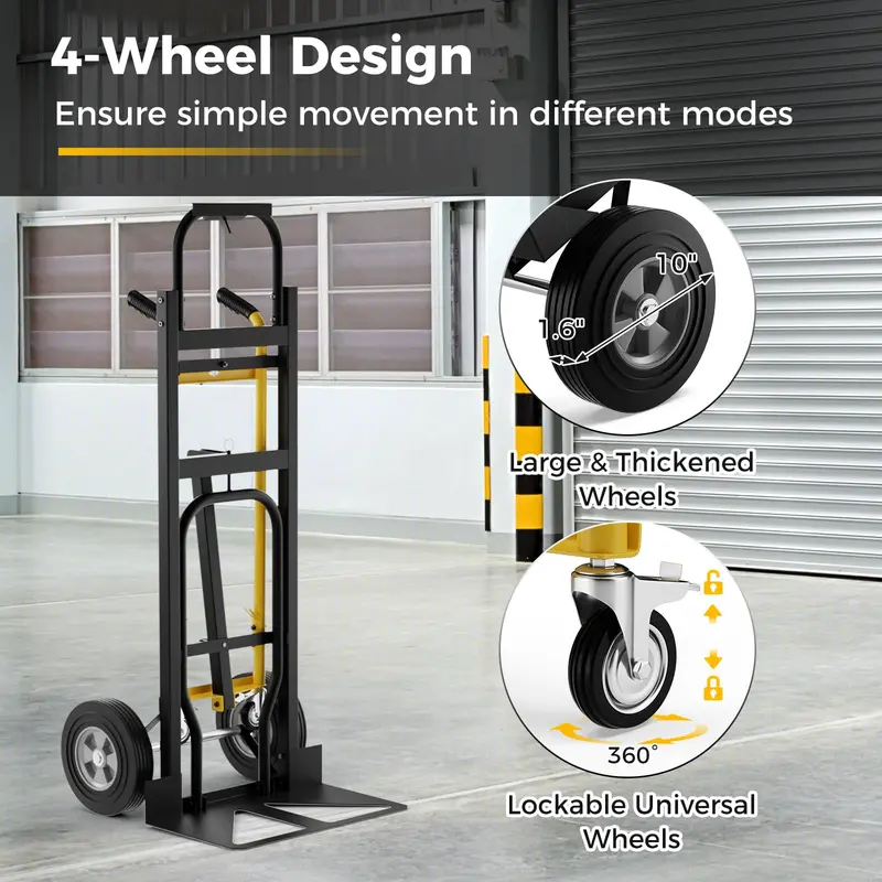 Heavy-Duty 3-in-1 Convertible Hand Truck Dolly with 1000 lb Load Capacity