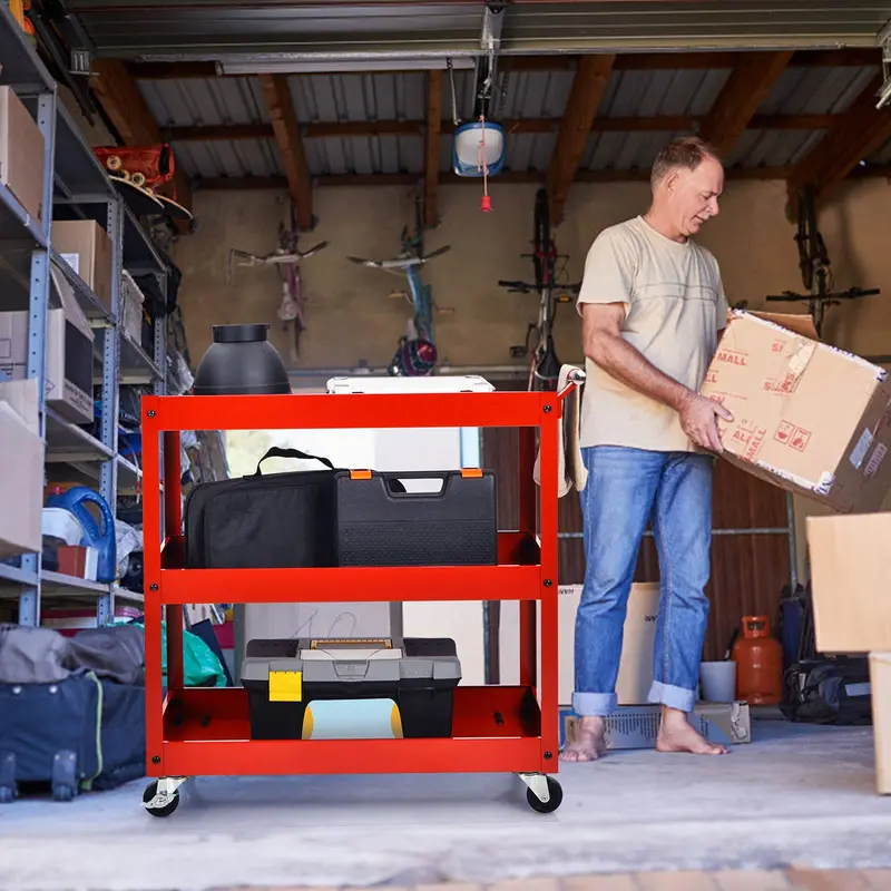Heavy-Duty 3-Tier Utility Cart with Locking Casters for Commercial Use 2