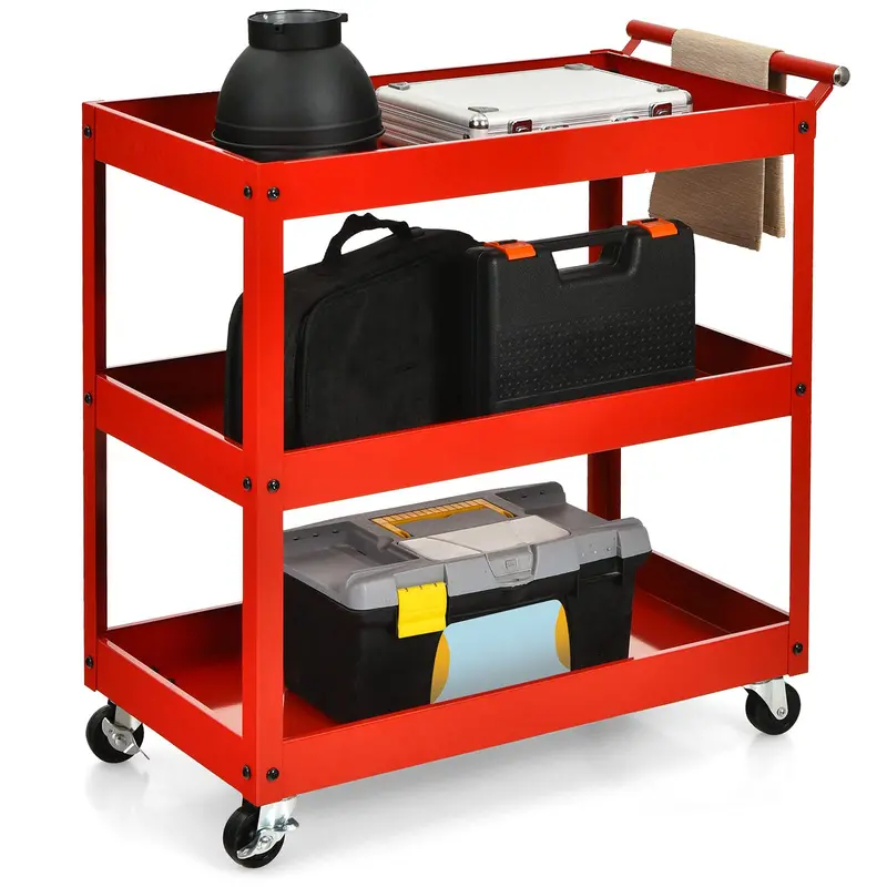 Heavy-Duty 3-Tier Utility Cart with Locking Casters for Commercial Use