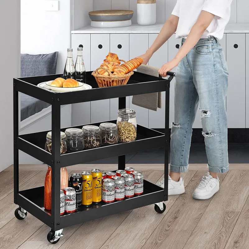 Heavy-Duty 3-Tier Utility Cart with Locking Casters for Commercial Use
