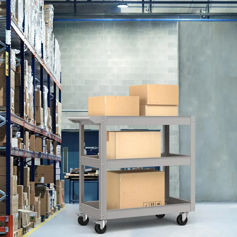 Heavy-Duty 3-Tier Utility Service Cart with Flat Ergonomic Handle