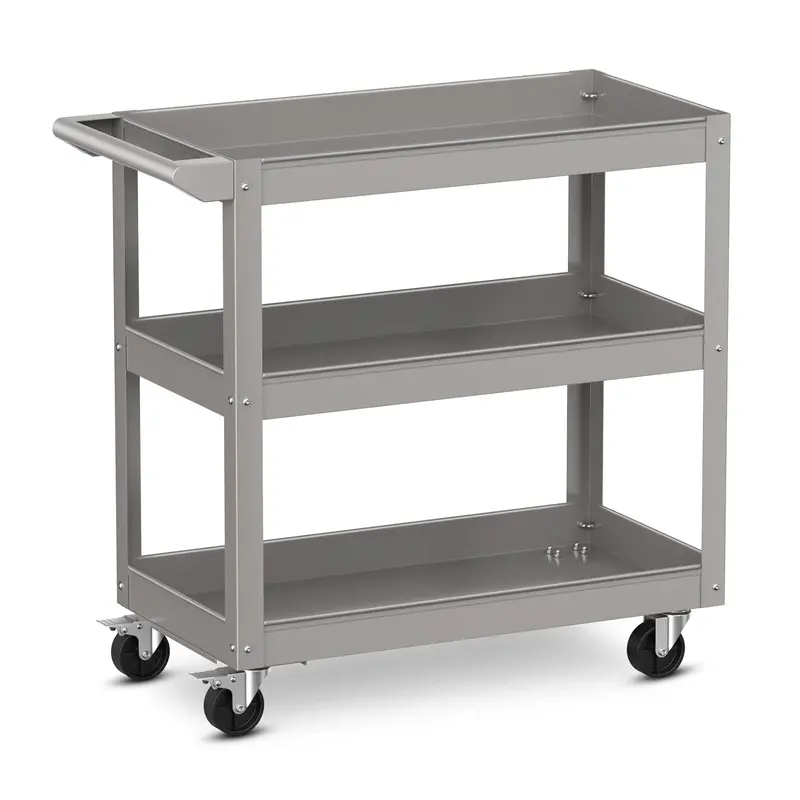 Heavy-Duty 3-Tier Utility Service Cart with Flat Ergonomic Handle