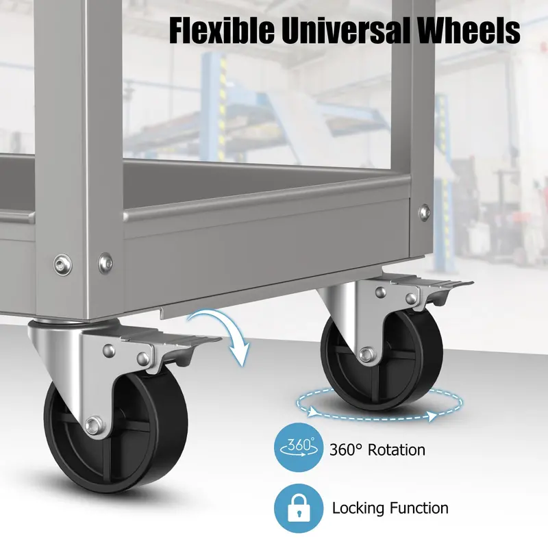 Heavy-Duty 3-Tier Utility Service Cart with Flat Ergonomic Handle