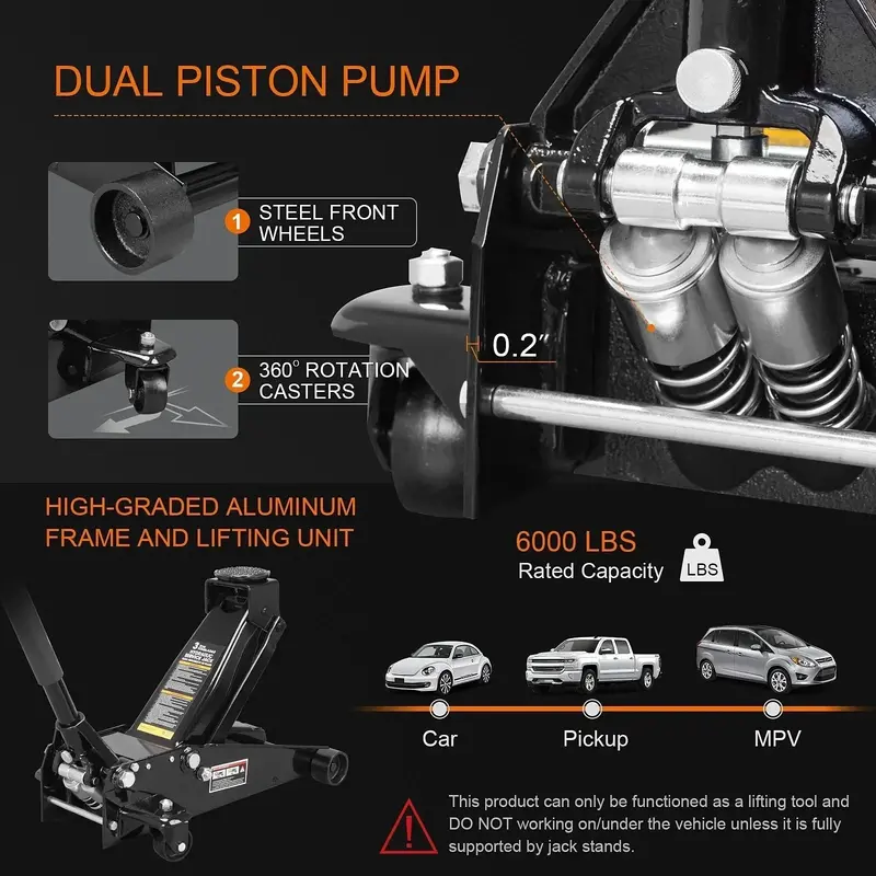 Heavy-Duty 3-Ton Steel Floor Jack – Black Quick-Lift Model with Dual Pump Mechanism