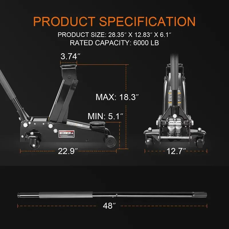 Heavy-Duty 3-Ton Steel Floor Jack – Black Quick-Lift Model with Dual Pump Mechanism