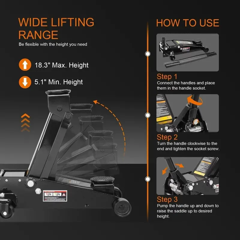 Heavy-Duty 3-Ton Steel Floor Jack – Black Quick-Lift Model with Dual Pump Mechanism