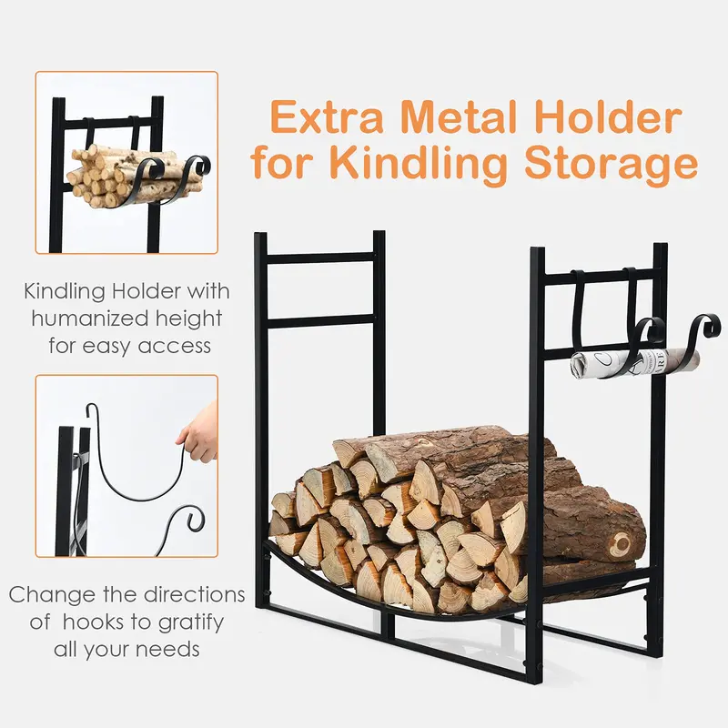 Heavy-Duty 33-Inch Metal Firewood Log Rack for Stable Outdoor Storage