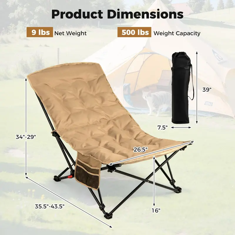Heavy-Duty 4-Position Outdoor Folding Chair with 500-Pound Weight Capacity