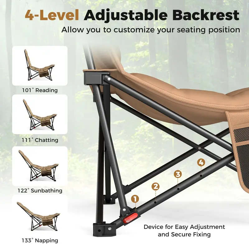 Heavy-Duty 4-Position Outdoor Folding Chair with 500-Pound Weight Capacity