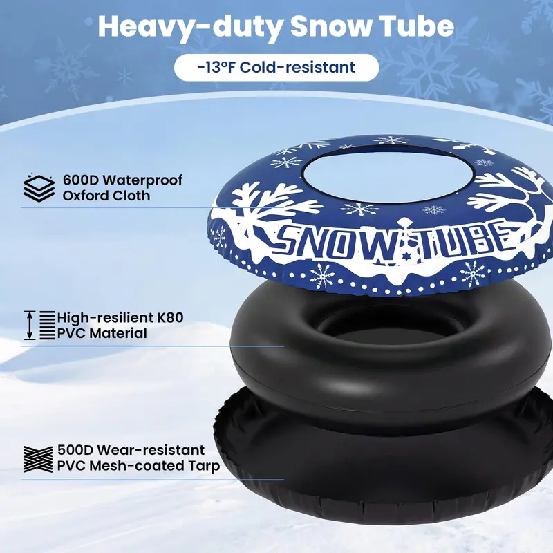 Heavy-Duty 42-Inch Snow Sled Tube – Reinforced Bottom, Detachable Tow Strap