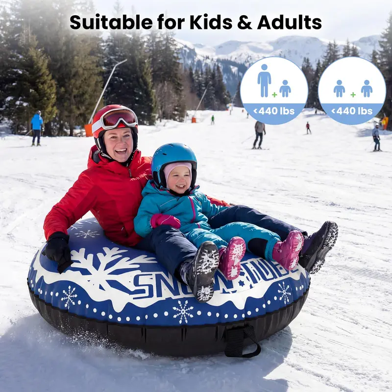 Heavy-Duty 42-Inch Snow Sled Tube – Reinforced Bottom, Detachable Tow Strap