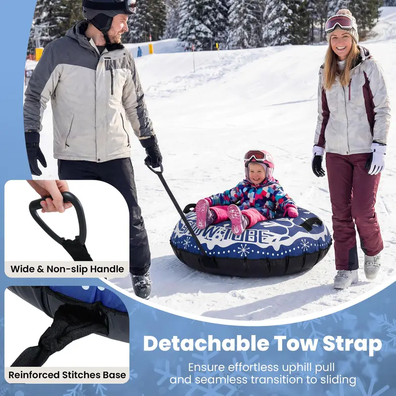 Heavy-Duty 42-Inch Snow Sled Tube – Reinforced Bottom, Detachable Tow Strap