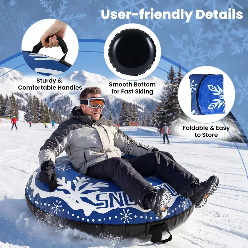 Heavy-Duty 42-Inch Snow Sled Tube – Reinforced Bottom, Detachable Tow Strap