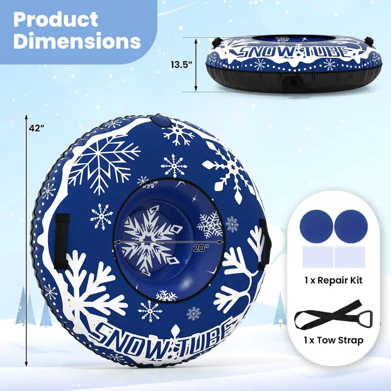 Heavy-Duty 42-Inch Snow Sled Tube – Reinforced Bottom, Detachable Tow Strap