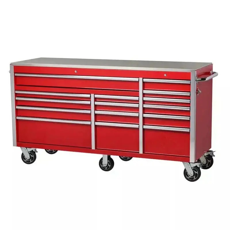 Heavy-Duty 72-Inch Mobile Tool Chest – 15-Drawer Stainless Steel Top with Dual Locking System